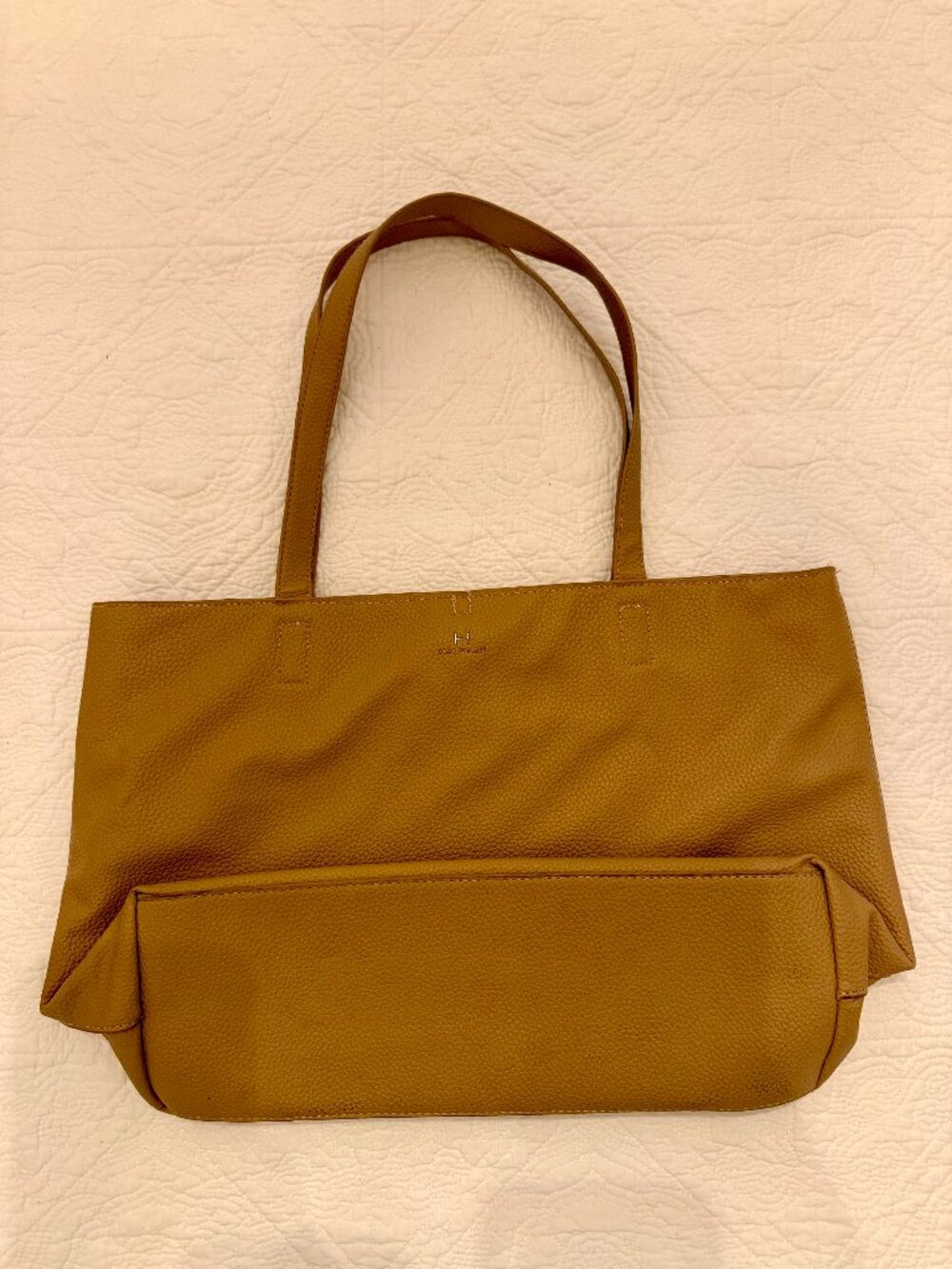 Halston Leather Large Tote Bag Satchel Purse in Beige